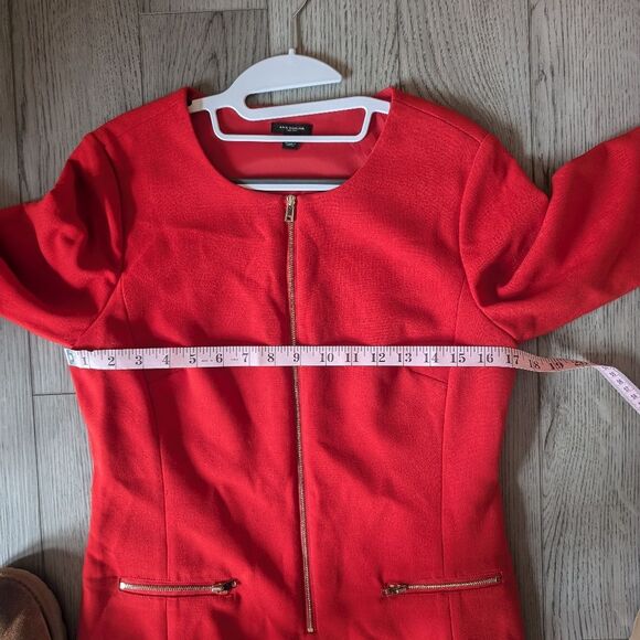 Ann Taylor Red Gold Zipper Shift Dress Size 8 - Picture 6 of 8